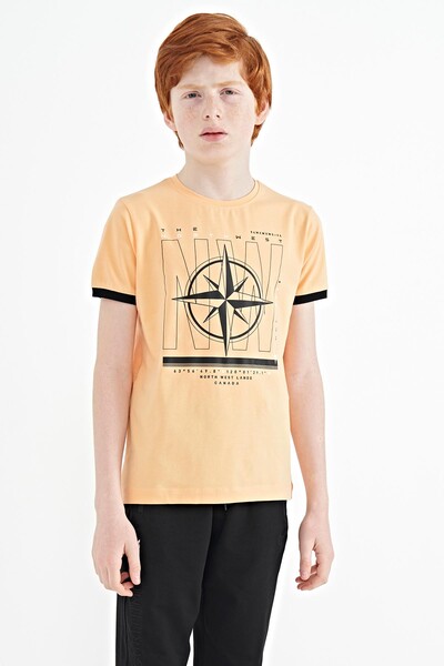 Tommylife Wholesale 7-15 Age Crew Neck Standard Fit Printed Boys' T-Shirt 11106 Melon - Thumbnail