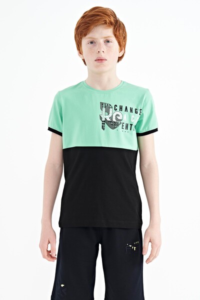 Tommylife Wholesale 7-15 Age Crew Neck Standard Fit Printed Boys' T-Shirt 11107 Aqua Green - Thumbnail