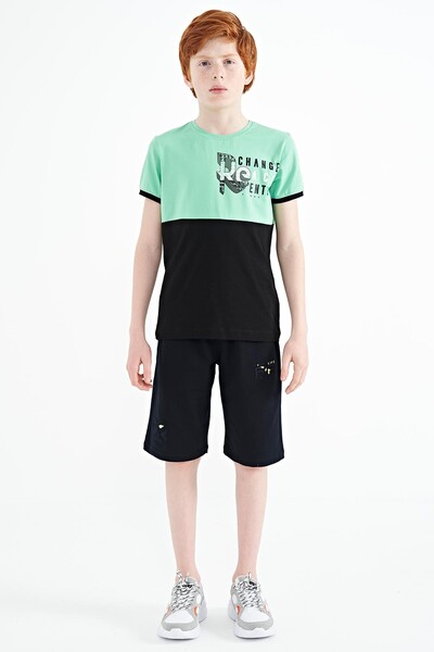 Tommylife Wholesale 7-15 Age Crew Neck Standard Fit Printed Boys' T-Shirt 11107 Aqua Green - Thumbnail