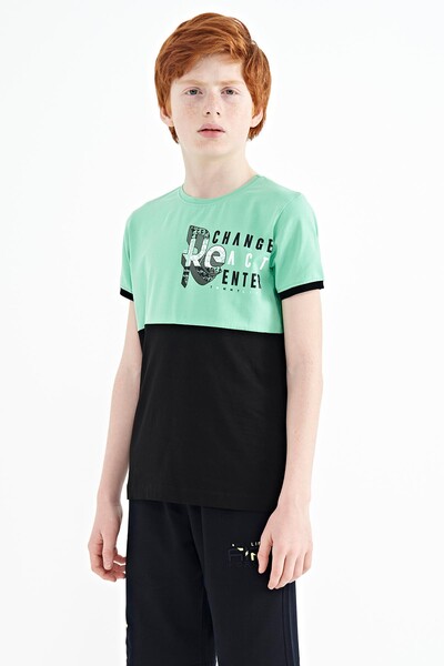 Tommylife Wholesale 7-15 Age Crew Neck Standard Fit Printed Boys' T-Shirt 11107 Aqua Green - Thumbnail