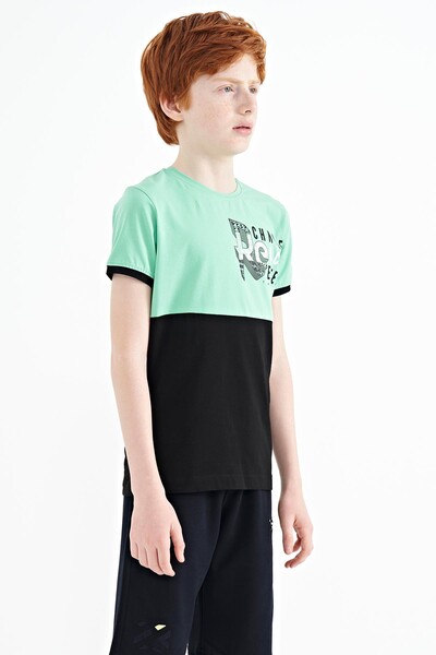 Tommylife Wholesale 7-15 Age Crew Neck Standard Fit Printed Boys' T-Shirt 11107 Aqua Green - Thumbnail