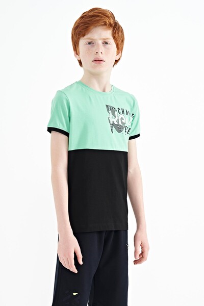 Tommylife Wholesale 7-15 Age Crew Neck Standard Fit Printed Boys' T-Shirt 11107 Aqua Green - Thumbnail