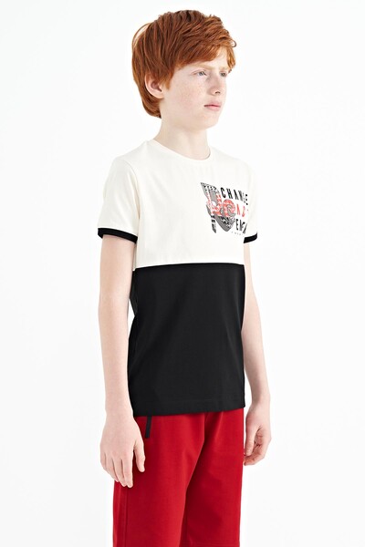 Tommylife Wholesale 7-15 Age Crew Neck Standard Fit Printed Boys' T-Shirt 11107 Ecru - Thumbnail