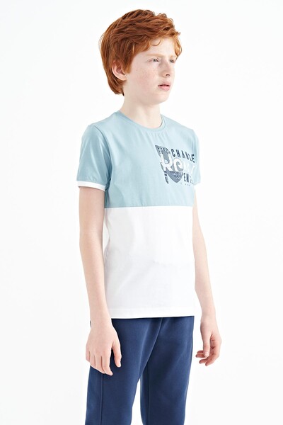 Tommylife Wholesale 7-15 Age Crew Neck Standard Fit Printed Boys' T-Shirt 11107 Light Blue - Thumbnail