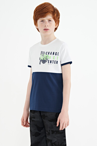 Tommylife Wholesale 7-15 Age Crew Neck Standard Fit Printed Boys' T-Shirt 11107 White - Thumbnail
