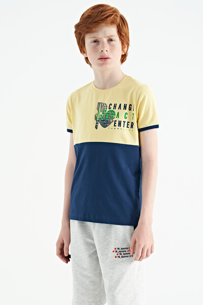 Tommylife Wholesale 7-15 Age Crew Neck Standard Fit Printed Boys' T-Shirt 11107 Yellow - Thumbnail