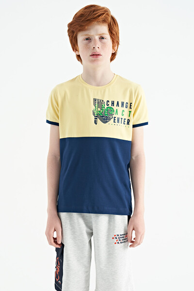 Tommylife Wholesale 7-15 Age Crew Neck Standard Fit Printed Boys' T-Shirt 11107 Yellow - Thumbnail