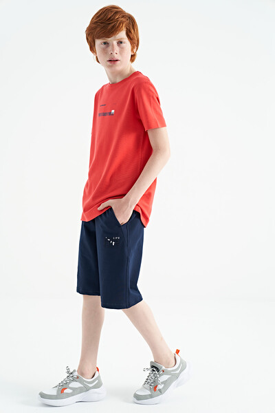 Tommylife Wholesale 7-15 Age Crew Neck Standard Fit Printed Boys' T-Shirt 11117 Coral - Thumbnail