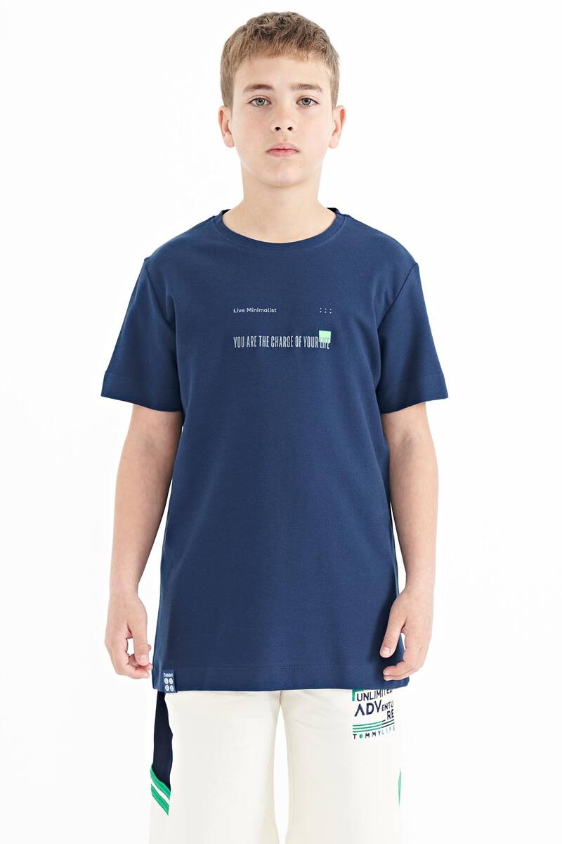 TOMMYLIFE - Tommylife Wholesale 7-15 Age Crew Neck Standard Fit Printed Boys' T-Shirt 11117 Indigo