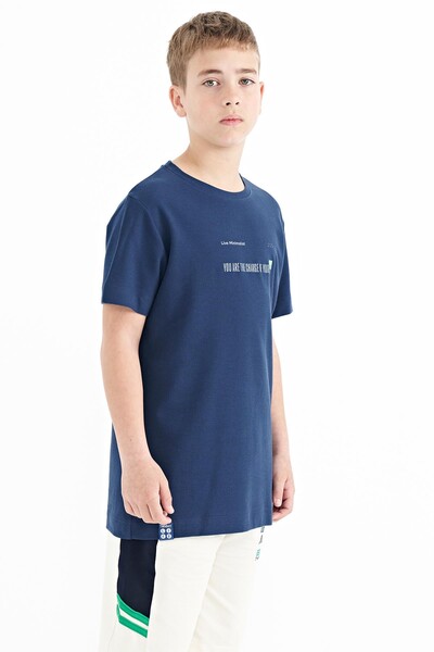 Tommylife Wholesale 7-15 Age Crew Neck Standard Fit Printed Boys' T-Shirt 11117 Indigo - Thumbnail