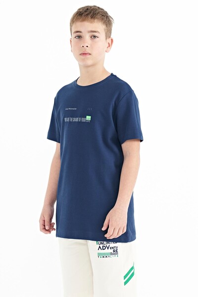 Tommylife Wholesale 7-15 Age Crew Neck Standard Fit Printed Boys' T-Shirt 11117 Indigo - Thumbnail