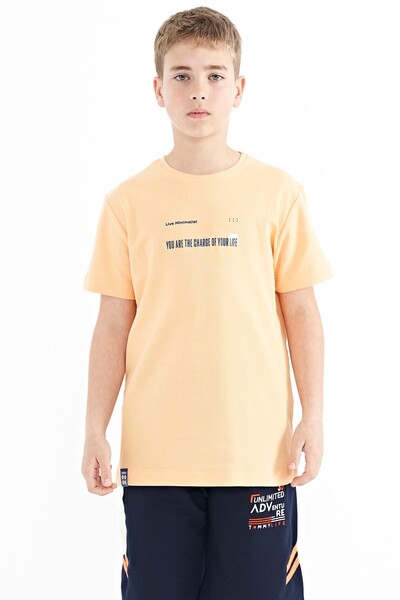 Tommylife Wholesale 7-15 Age Crew Neck Standard Fit Printed Boys' T-Shirt 11117 Melon - Thumbnail