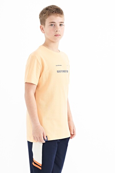 Tommylife Wholesale 7-15 Age Crew Neck Standard Fit Printed Boys' T-Shirt 11117 Melon - Thumbnail