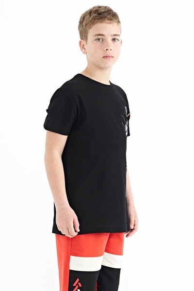 Tommylife Wholesale 7-15 Age Crew Neck Standard Fit Printed Boys' T-Shirt 11119 Black - Thumbnail