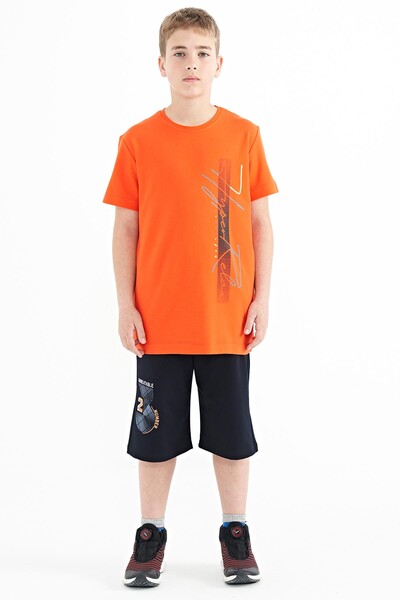 Tommylife Wholesale 7-15 Age Crew Neck Standard Fit Printed Boys' T-Shirt 11119 Orange - Thumbnail