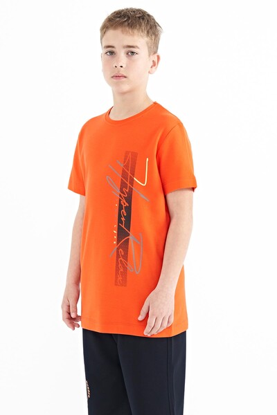 Tommylife Wholesale 7-15 Age Crew Neck Standard Fit Printed Boys' T-Shirt 11119 Orange - Thumbnail