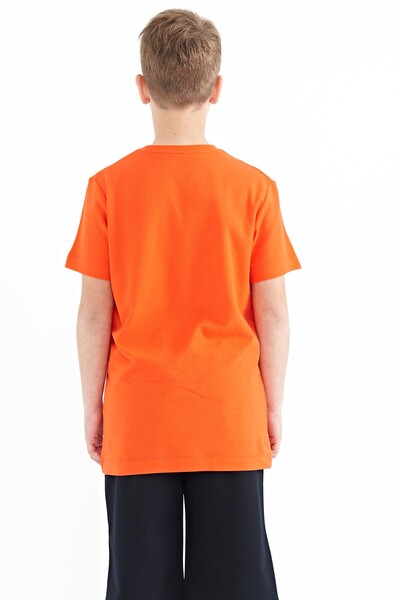 Tommylife Wholesale 7-15 Age Crew Neck Standard Fit Printed Boys' T-Shirt 11119 Orange - Thumbnail