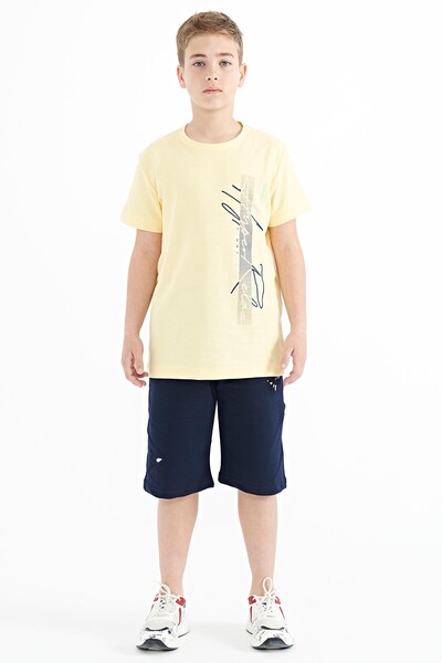 Tommylife Wholesale 7-15 Age Crew Neck Standard Fit Printed Boys' T-Shirt 11119 Yellow - Thumbnail
