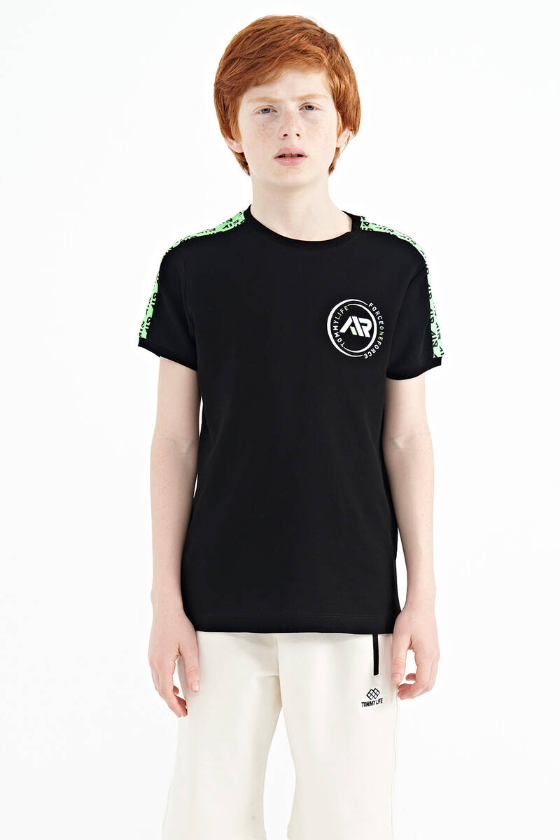 TOMMYLIFE - Tommylife Wholesale 7-15 Age Crew Neck Standard Fit Printed Boys' T-Shirt 11121 Black