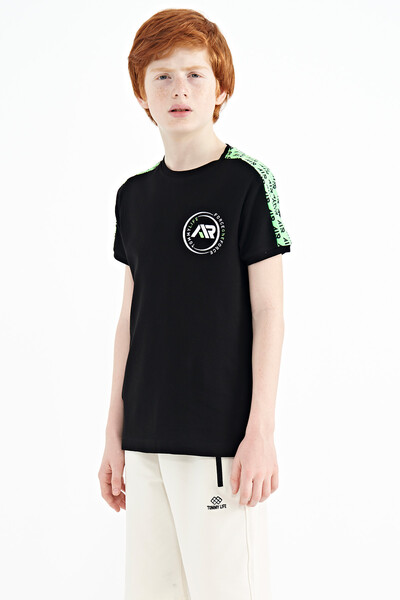Tommylife Wholesale 7-15 Age Crew Neck Standard Fit Printed Boys' T-Shirt 11121 Black - Thumbnail