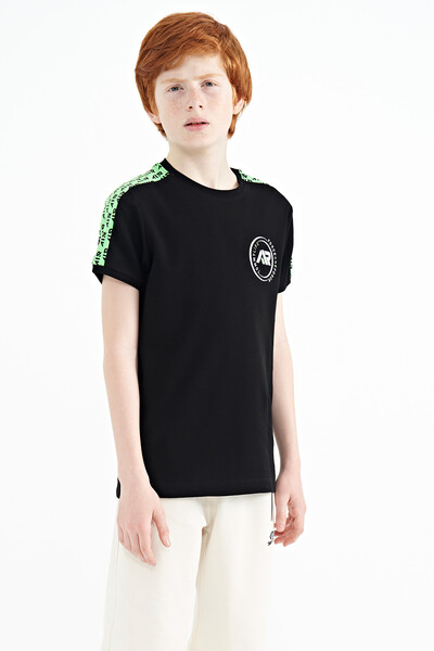 Tommylife Wholesale 7-15 Age Crew Neck Standard Fit Printed Boys' T-Shirt 11121 Black - Thumbnail
