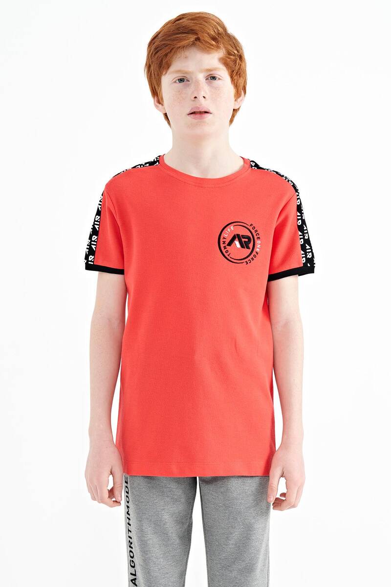 TOMMYLIFE - Tommylife Wholesale 7-15 Age Crew Neck Standard Fit Printed Boys' T-Shirt 11121 Coral