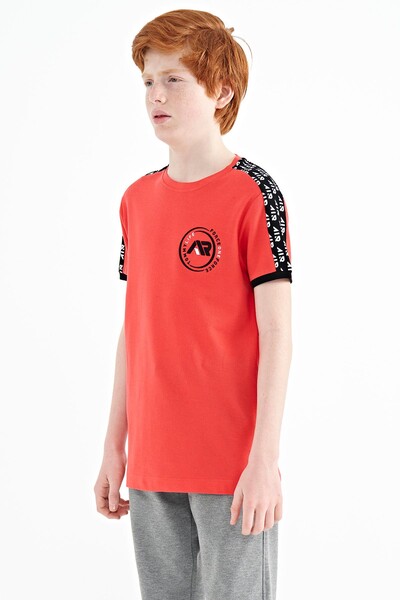 Tommylife Wholesale 7-15 Age Crew Neck Standard Fit Printed Boys' T-Shirt 11121 Coral - Thumbnail