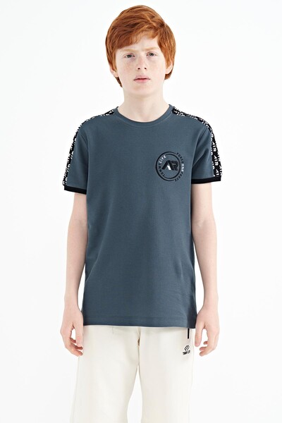 Tommylife Wholesale 7-15 Age Crew Neck Standard Fit Printed Boys' T-Shirt 11121 Forest Green - Thumbnail
