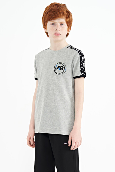 Tommylife Wholesale 7-15 Age Crew Neck Standard Fit Printed Boys' T-Shirt 11121 Gray Melange - Thumbnail
