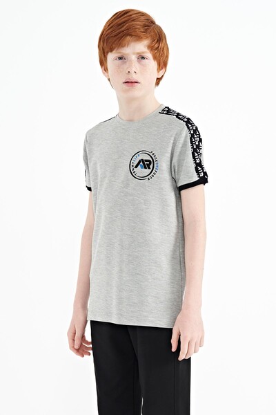 Tommylife Wholesale 7-15 Age Crew Neck Standard Fit Printed Boys' T-Shirt 11121 Gray Melange - Thumbnail