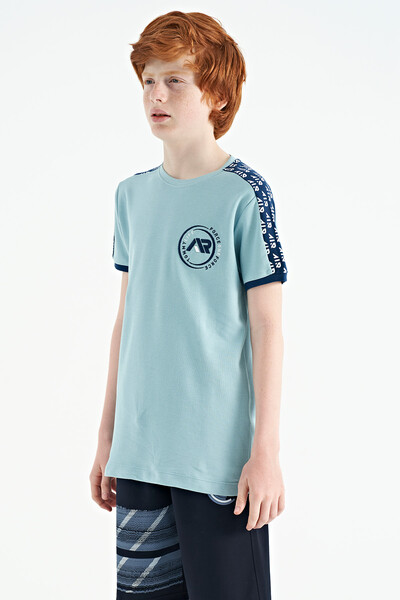 Tommylife Wholesale 7-15 Age Crew Neck Standard Fit Printed Boys' T-Shirt 11121 Light Blue - Thumbnail