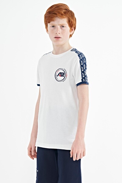Tommylife Wholesale 7-15 Age Crew Neck Standard Fit Printed Boys' T-Shirt 11121 White - Thumbnail