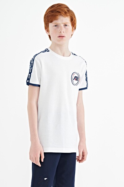 Tommylife Wholesale 7-15 Age Crew Neck Standard Fit Printed Boys' T-Shirt 11121 White - Thumbnail