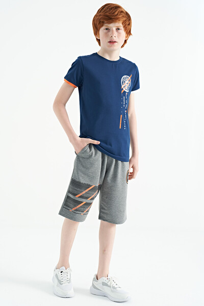 Tommylife Wholesale 7-15 Age Crew Neck Standard Fit Printed Boys' T-Shirt 11131 Indigo - Thumbnail