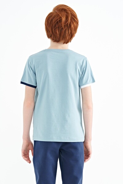 Tommylife Wholesale 7-15 Age Crew Neck Standard Fit Printed Boys' T-Shirt 11131 Light Blue - Thumbnail