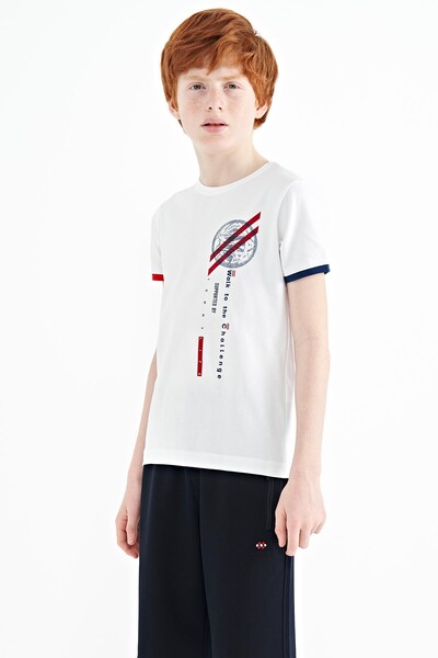 Tommylife Wholesale 7-15 Age Crew Neck Standard Fit Printed Boys' T-Shirt 11131 White - Thumbnail