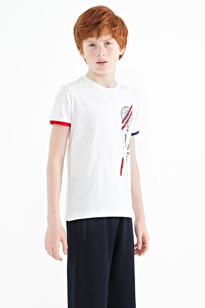 Tommylife Wholesale 7-15 Age Crew Neck Standard Fit Printed Boys' T-Shirt 11131 White - Thumbnail