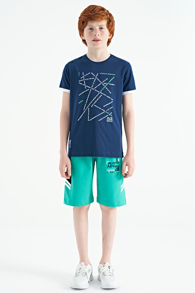 Tommylife Wholesale 7-15 Age Crew Neck Standard Fit Printed Boys' T-Shirt 11132 Indigo - Thumbnail