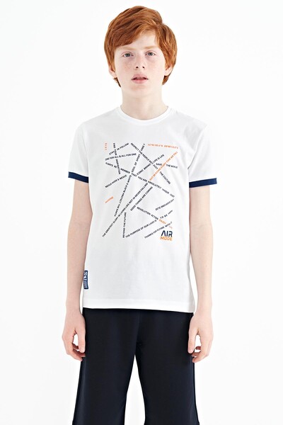 Tommylife Wholesale 7-15 Age Crew Neck Standard Fit Printed Boys' T-Shirt 11132 White - Thumbnail