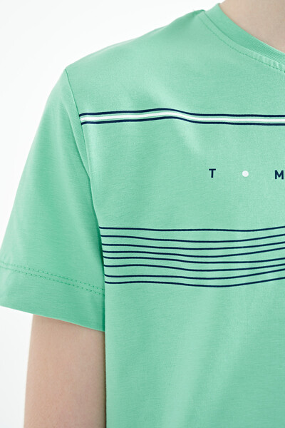 Tommylife Wholesale 7-15 Age Crew Neck Standard Fit Printed Boys' T-Shirt 11133 Aqua Green - Thumbnail