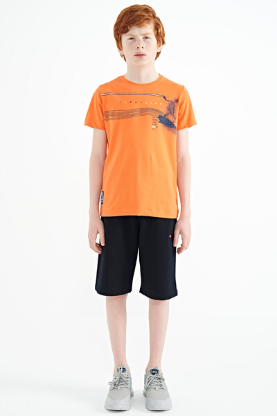 Tommylife Wholesale 7-15 Age Crew Neck Standard Fit Printed Boys' T-Shirt 11133 Orange - Thumbnail