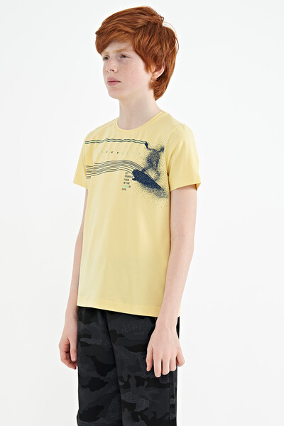Tommylife Wholesale 7-15 Age Crew Neck Standard Fit Printed Boys' T-Shirt 11133 Yellow - Thumbnail
