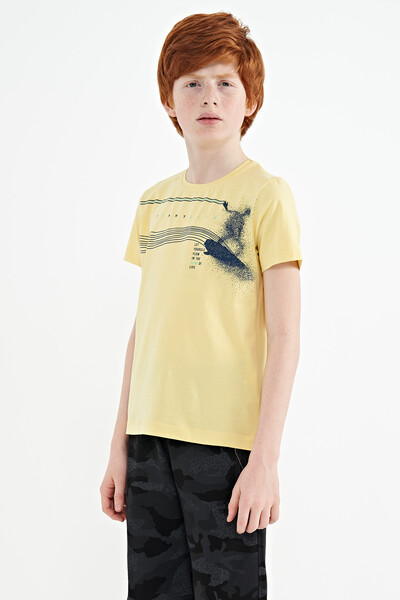 Tommylife Wholesale 7-15 Age Crew Neck Standard Fit Printed Boys' T-Shirt 11133 Yellow - Thumbnail