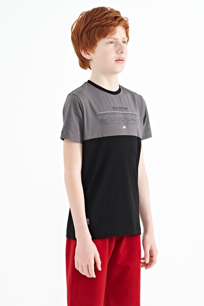 Tommylife Wholesale 7-15 Age Crew Neck Standard Fit Printed Boys' T-Shirt 11134 Black - Thumbnail