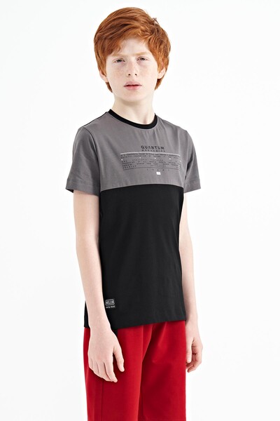 Tommylife Wholesale 7-15 Age Crew Neck Standard Fit Printed Boys' T-Shirt 11134 Black - Thumbnail