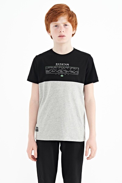 Tommylife Wholesale 7-15 Age Crew Neck Standard Fit Printed Boys' T-Shirt 11134 Gray Melange - Thumbnail