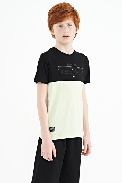Tommylife Wholesale 7-15 Age Crew Neck Standard Fit Printed Boys' T-Shirt 11134 Light Green - Thumbnail