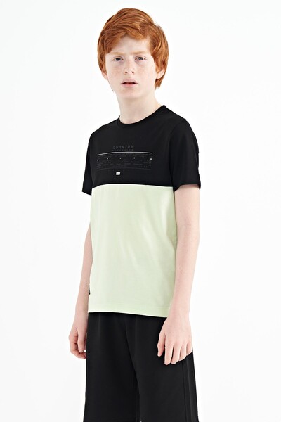Tommylife Wholesale 7-15 Age Crew Neck Standard Fit Printed Boys' T-Shirt 11134 Light Green - Thumbnail