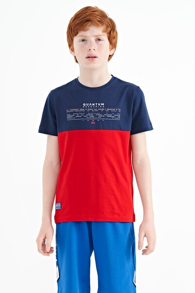 Tommylife Wholesale 7-15 Age Crew Neck Standard Fit Printed Boys' T-Shirt 11134 Red - Thumbnail