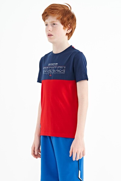 Tommylife Wholesale 7-15 Age Crew Neck Standard Fit Printed Boys' T-Shirt 11134 Red - Thumbnail